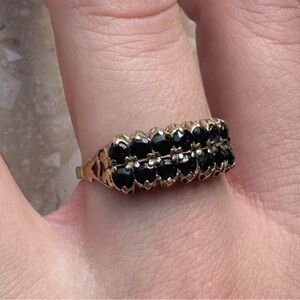 Vintage Sapphire Two Row Stacker Band Yellow Gold Ring